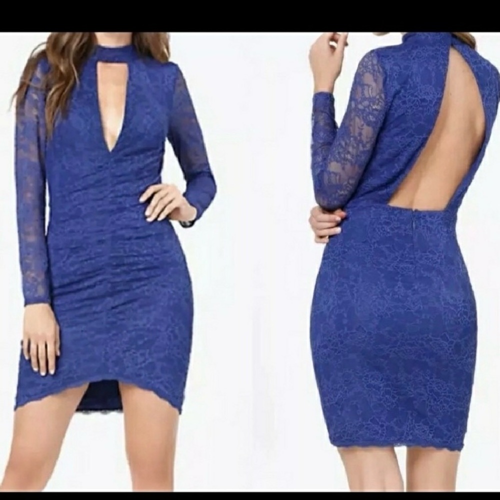 bebe Deep Blue Long Sleeve Lace Dress